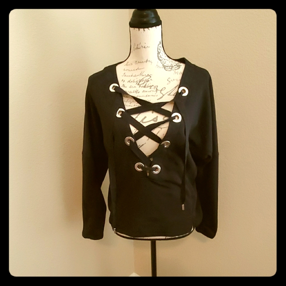 New Black lace up sweatshirt. Small